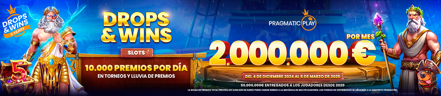 ¡10.000 premios en Torneos y Lluvia de premios cada día con el Drops&Wins de Pragmatic!