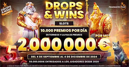 ¡10.000 premios en Torneos y Lluvia de premios cada día con el Drops&Wins de Pragmatic!